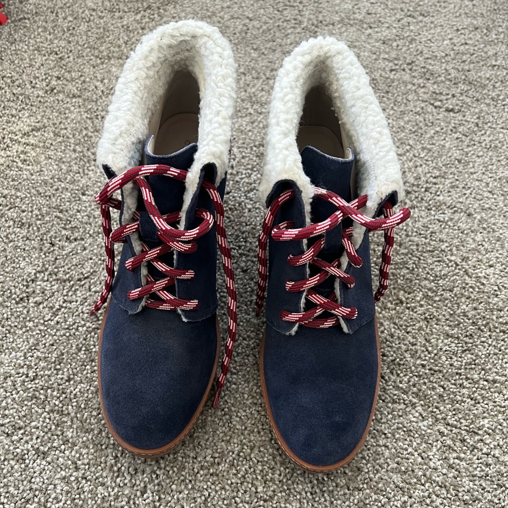 Blue Suede Boots with Red Laces